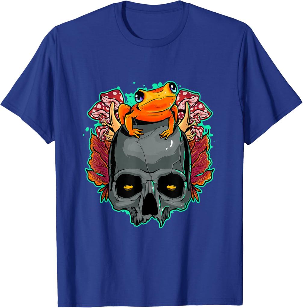 Frog Skull Mushroom Graphic Tee Cottagecore Aesthetic Toad Lover Unisex Casual T-Shirt