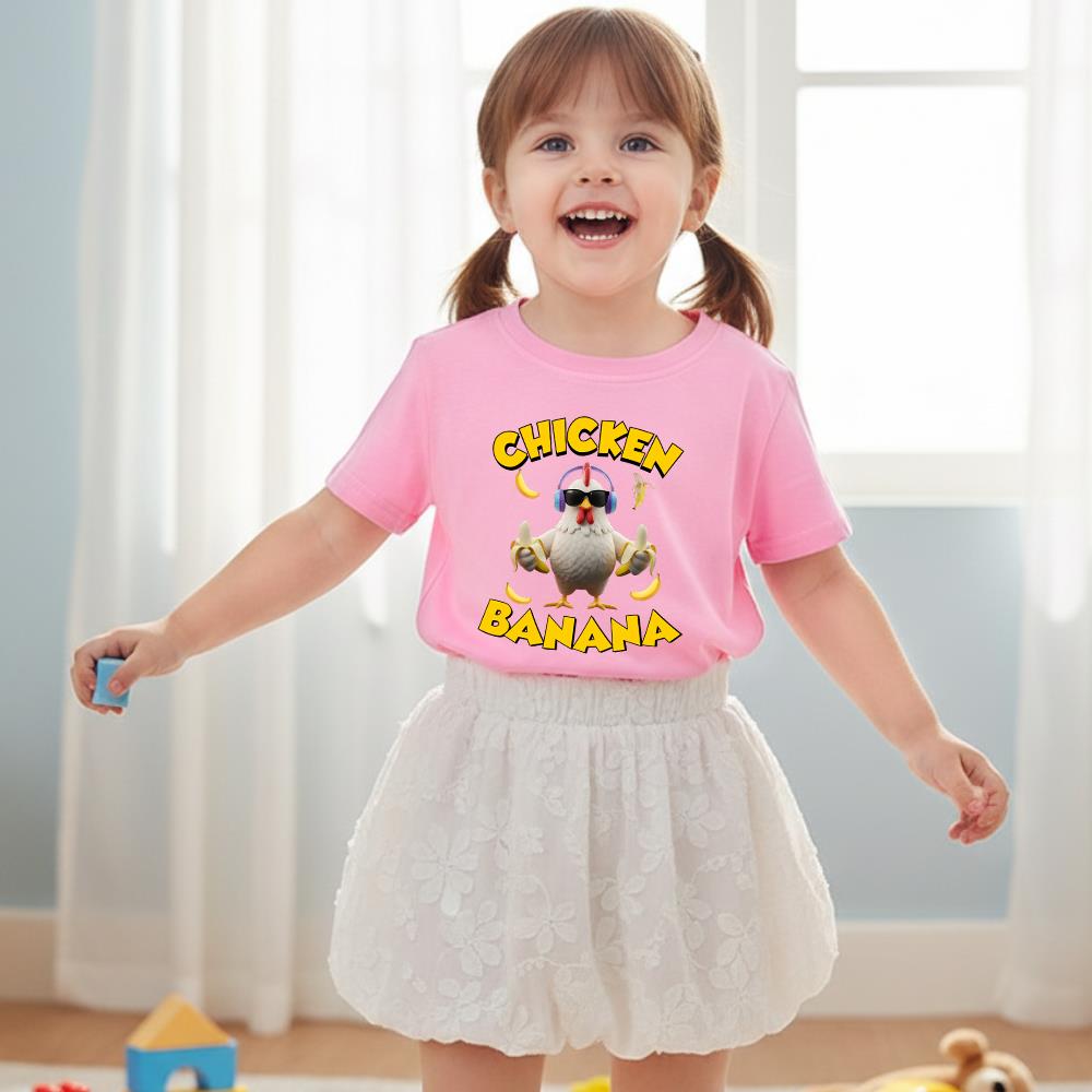 Koszulki Dziecięce Kurczak Banan Ubrania T-shirt Dzieci Kreskówki Casualowy Top Chłopiec Dziewczynka Krótki Rękaw Urocze Stroje Prezent T-shirt Biały/Czarny