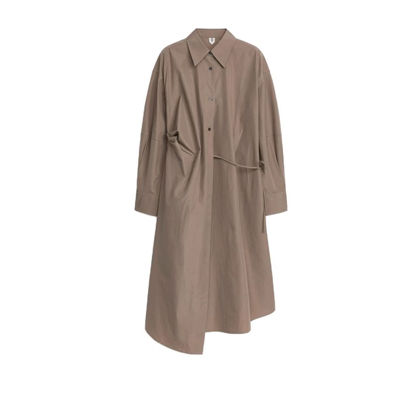 Summer New Product Women's Clothes Minimalist Style Mid-Waist Cotton Shirt Asymmetric Long Dress 1220418