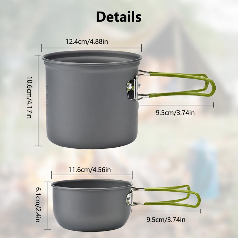 Camping Cookware Kit 1-2 People Portable Pots Set With Bowl Fork Table Knife Spoon For Outdoor