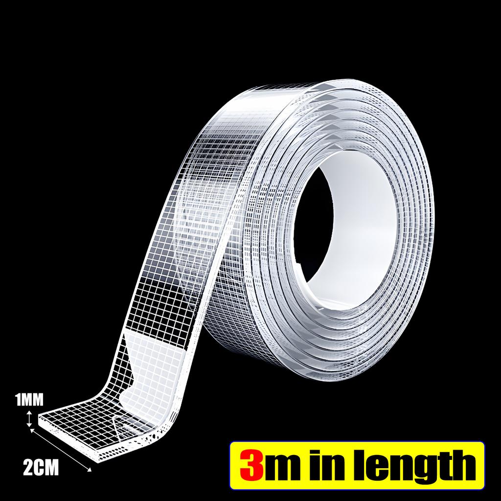 5/1Rolls Extra Strong Nano Double-Sided Tape Clear Removable Waterproof Adhesive Grid Strip for Home Kitchen Bathroom Storage
