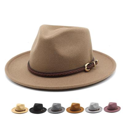 Wool Top Hat Men'S And Women'S Jazz Hat Flat-Brimmed Big Eave Hat Tweed Wool Hat