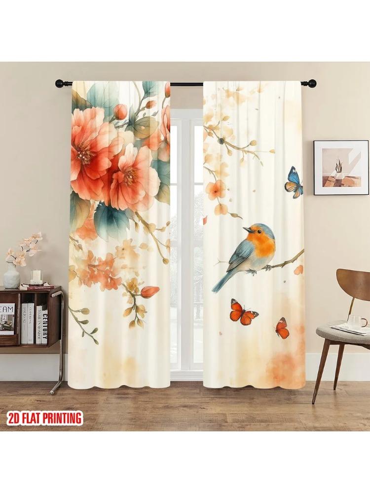 

2pc 2D plane printing Minimalist Curtains Floral Serenade Polyester Woven (without rod) Home Decor Perfect for Bedroom Office 100*130 HOOK 1pcs