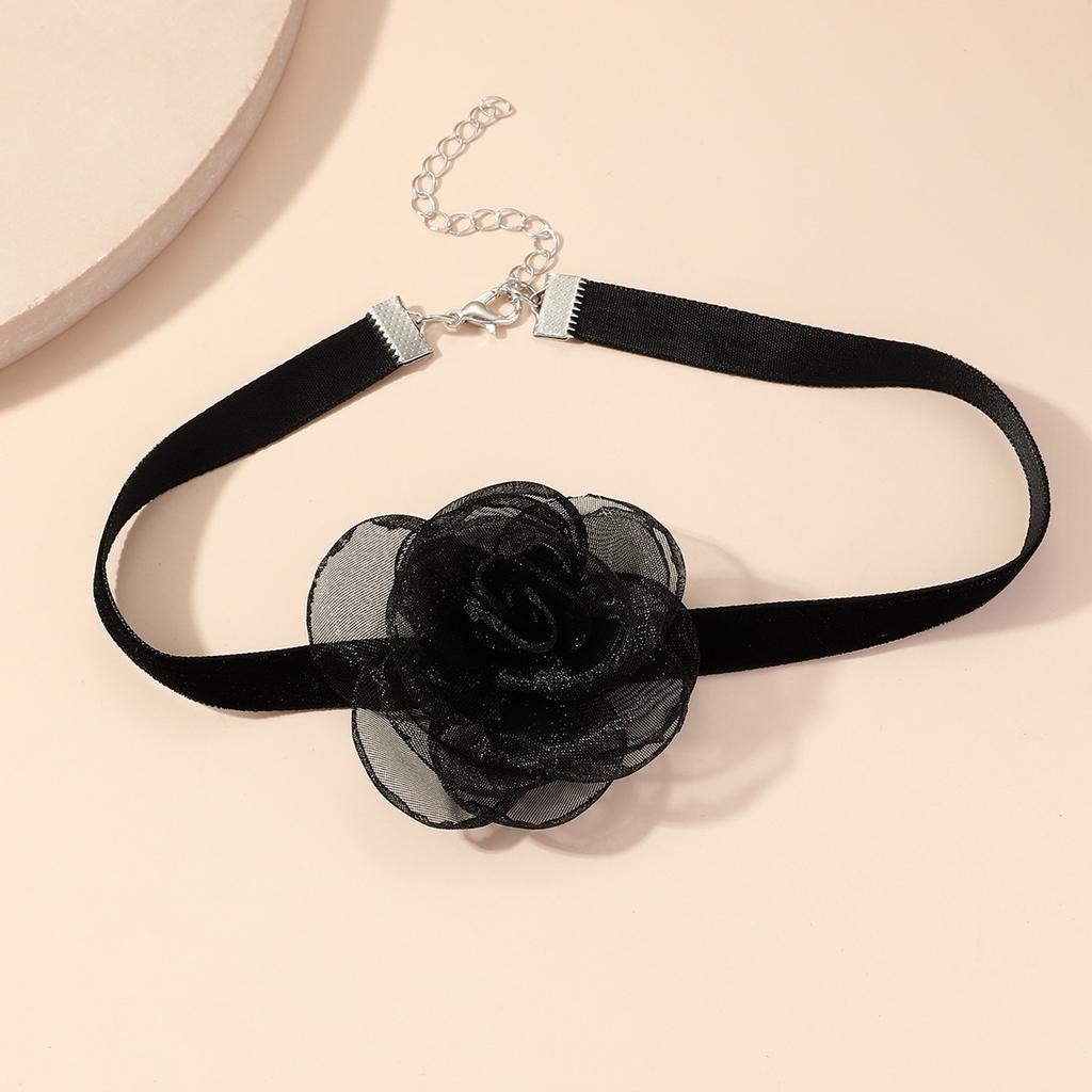 Black Flower Choker Necklace for Women,Red Vintage Camellia Necklace Velvet Suede Necklace Bridal Bridesmaid Collar Necklaces