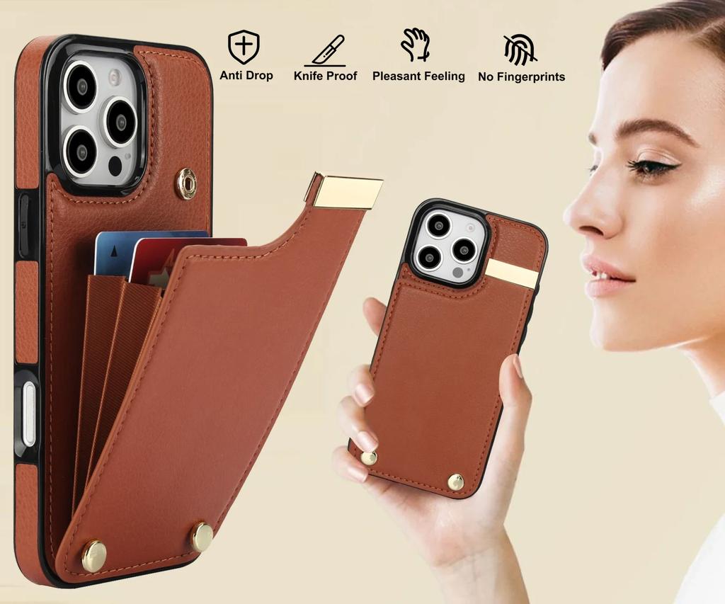 IPhone 16 Pro Max Brieftasche mit Kartenhalter Leder Handyhülle für iPhone 16 15 Pro Max Plus Stoßfeste Schutzhülle