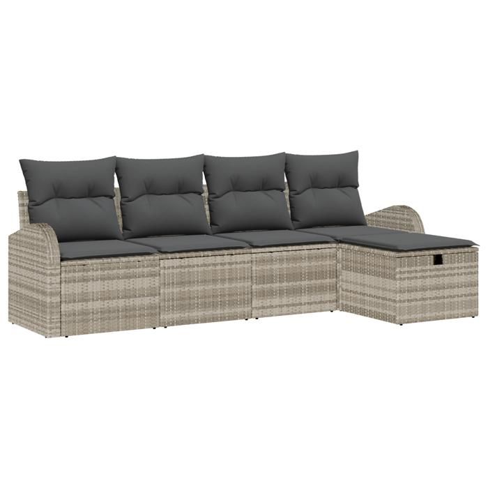 VidaXL Ensemble de Canapés de Jardin de 5 Pièces avec Coussins Gris Clair en Poly Rattan 3359061