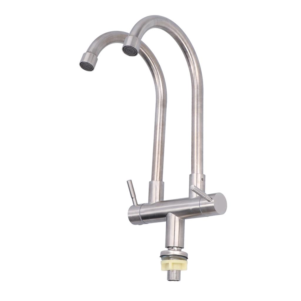 Robinet chiuvetă G1/2 rotativ universal din oțel inoxidabil 304 cu cap dublu, robinet de apă rece simplă