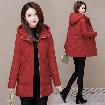 Damen Winter Übergröße Gepolsterte Verdickte Jacke Warme Bequeme Oberbekleidung Mittellange Oberbekleidung mit Kapuze und Reißverschluss