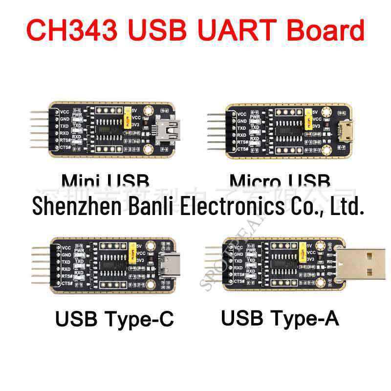 

CH343 USB to UART Serial Module with Micro, Mini, Type-A, Type-C Interfaces