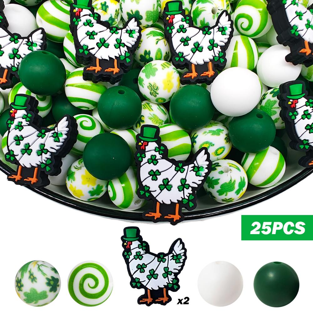 

25/32/62PCS St. Patrick s Day silicone bead set, perfect for DIY handmade crafts such as keychains, necklaces, bracelets, etc