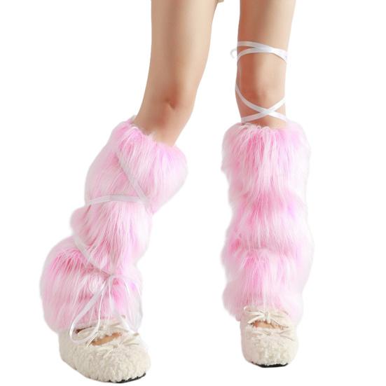 Women Fuzzy Leg Warmers Faux Fur Fluffy Boot Covers Knee High Warm Furry Leg Warmers for Party Dating Christmas Costume