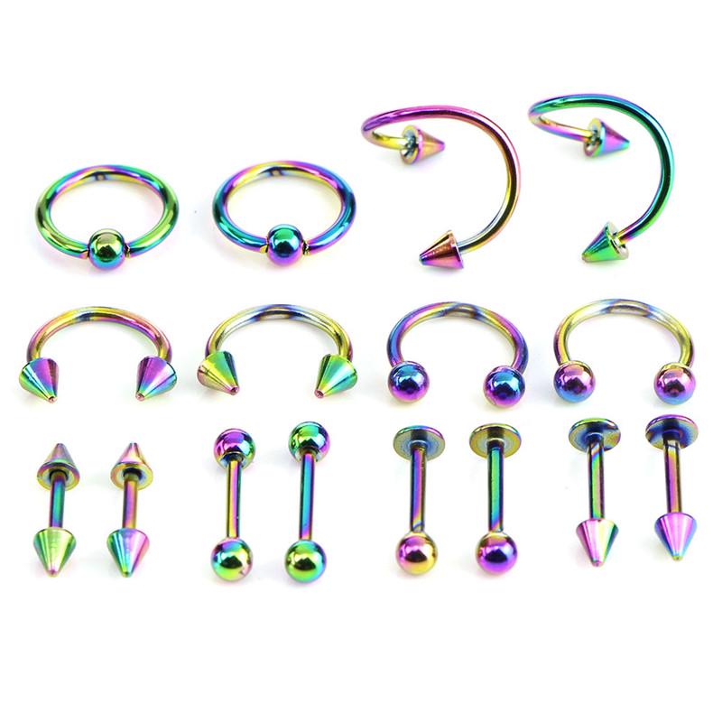 16 Pcs/Set Stainless Steel Spiral Belly Tongue Bar Ring Eyebrow Piercing Jewelry