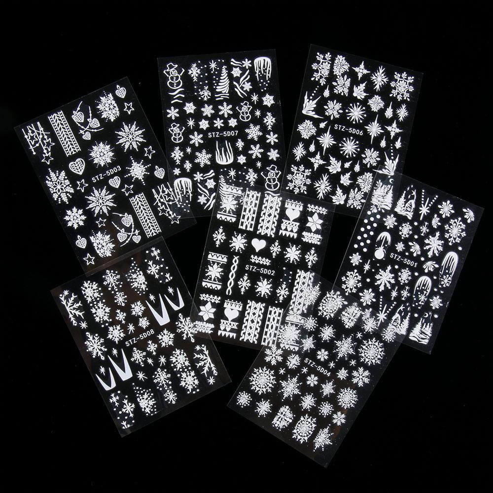 Nail Art Decorations Winter White New Year Design 5D Embossed Christmas Nail Sticker Snowflakes