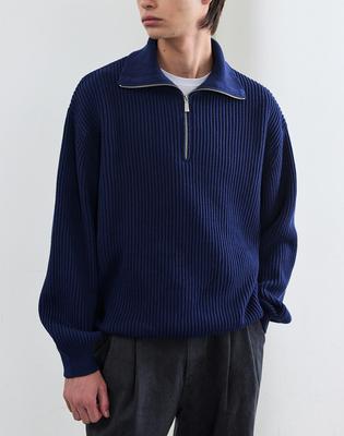 Meleugo Grain Half Zip-Up Knit [Navy]
