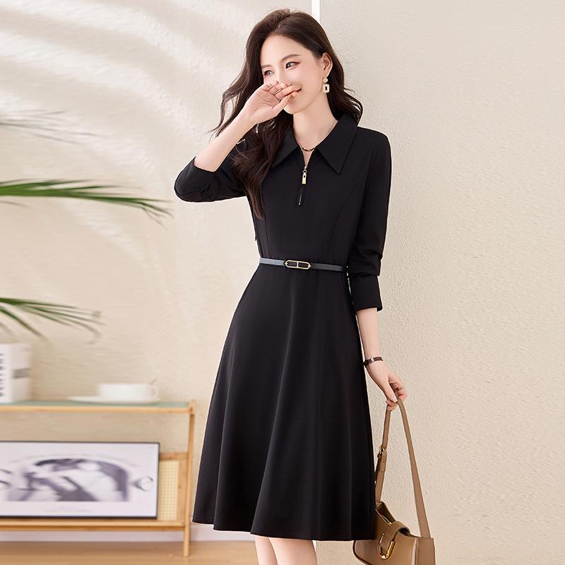 

2025 Winter Women s Fashion Slimming Long Sleeve Belted Mid-Length Dress XXXXXL for 158-168 lbs чорний