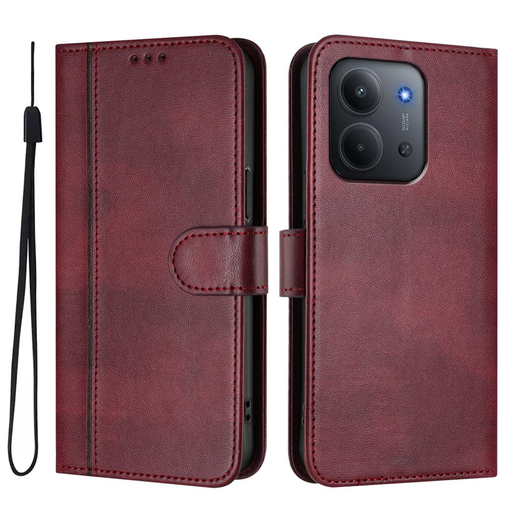 For Xiaomi Redmi 15C 4G (171mm) Cases Wallet Stand Retro Texture Leather Phone Cover with Lanyard