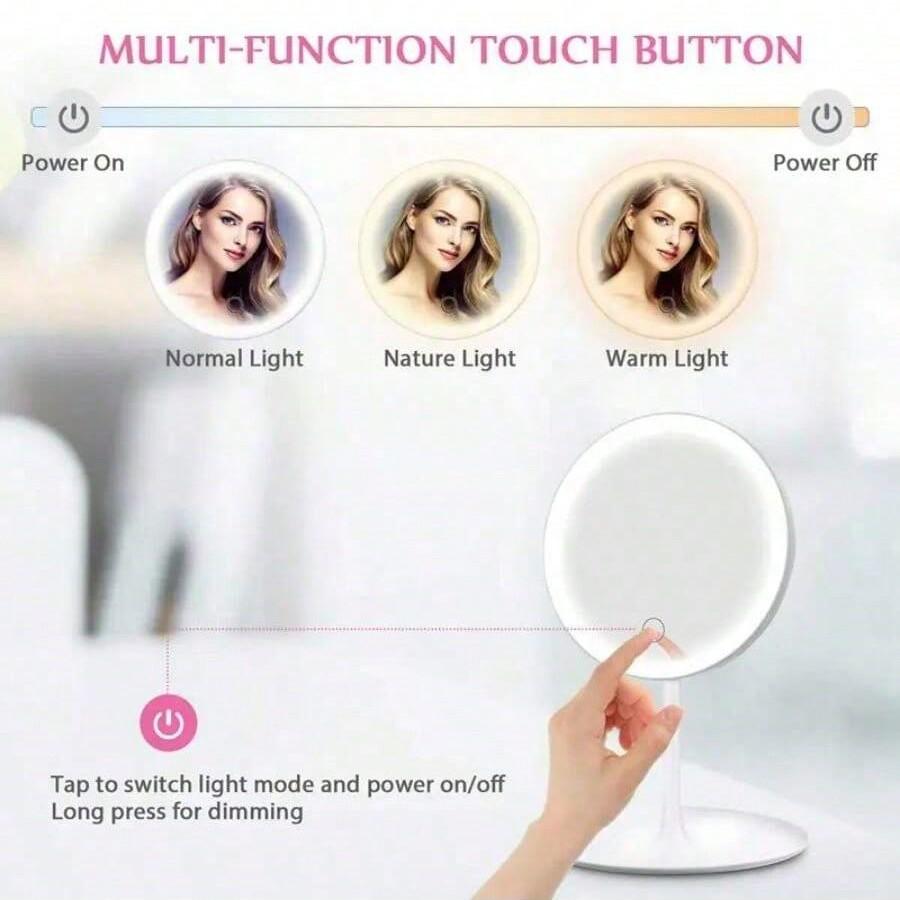 LED Makeup Mirror With Adjustable Dimming Rotating Storage USB Vanity Mirror Light Up Your Beauty Routine