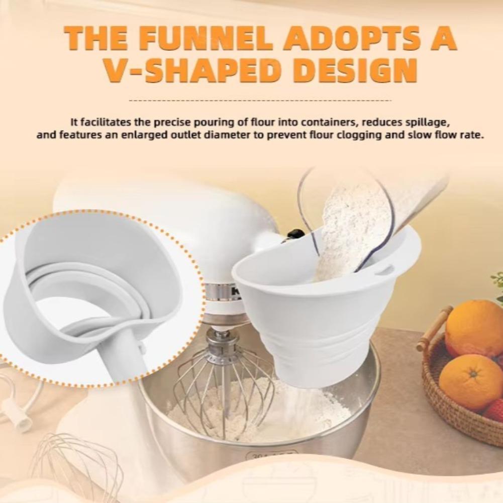 Stand Mixer Flour Funnel Foldable Dry Ingredient Transfer 30 Degree Angled Silicone Flour Funnel for Mixer Space Saving