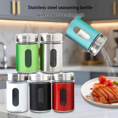 Colored Stainless Steel & Glass Seasoning Dispensing Bottles for Cumin, Pepper, Salt - Household Kitchen Jars