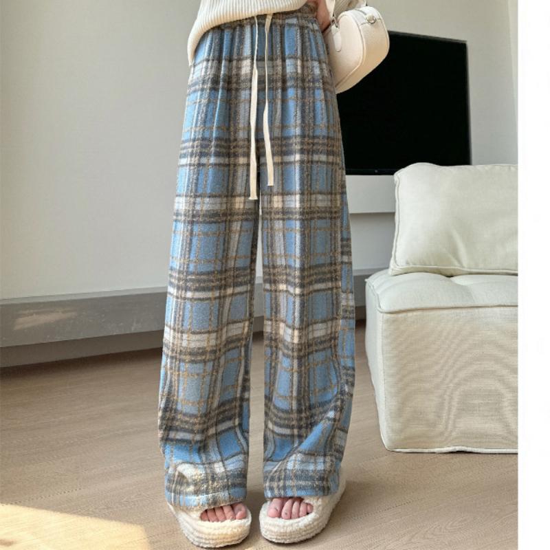 

Ретро клетчатые брюки для женщин на весну и осень Новые брюки с высокой посадкой, драпированные, прямого кроя Свободные повседневные брюки широкого кроя XL