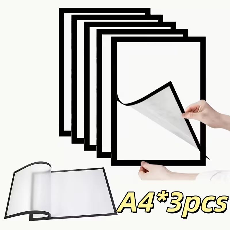 Set of 3 Magnetic Wall Frames - Self-Adhesive, Vertical Photo & Document Display, Matte B/W