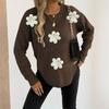 Women's T-Shirt Vintage Floral Print Round Neck Loose Long Sleeve Mid-Length Thumb Leak Top
