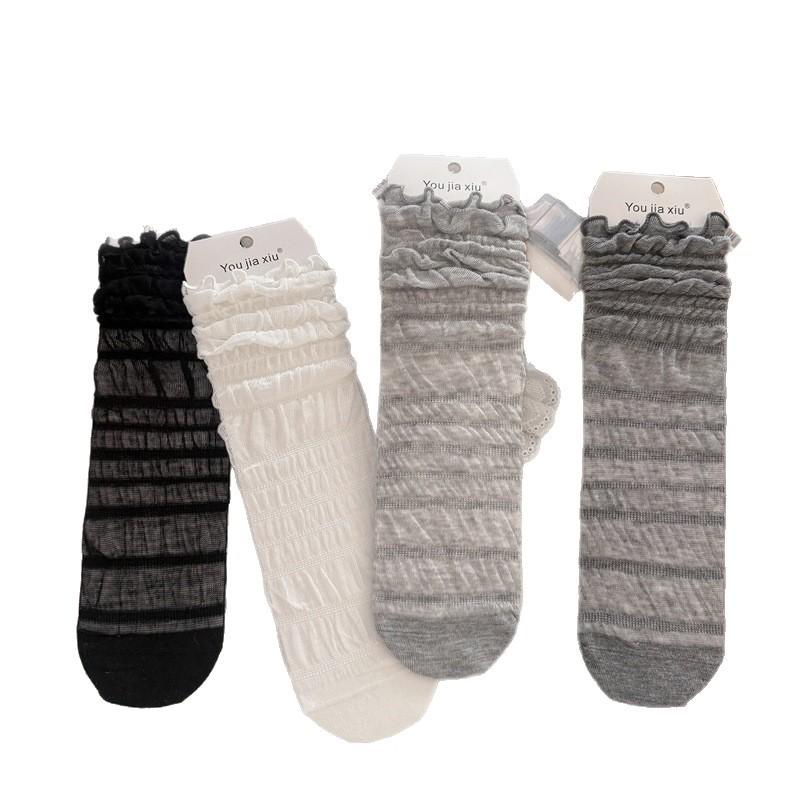 Spring and Summer Boneless Mulberry Silk Stockings for Children, Hollowed-out Mesh Pile Socks, Bubble-style Women's Stockings