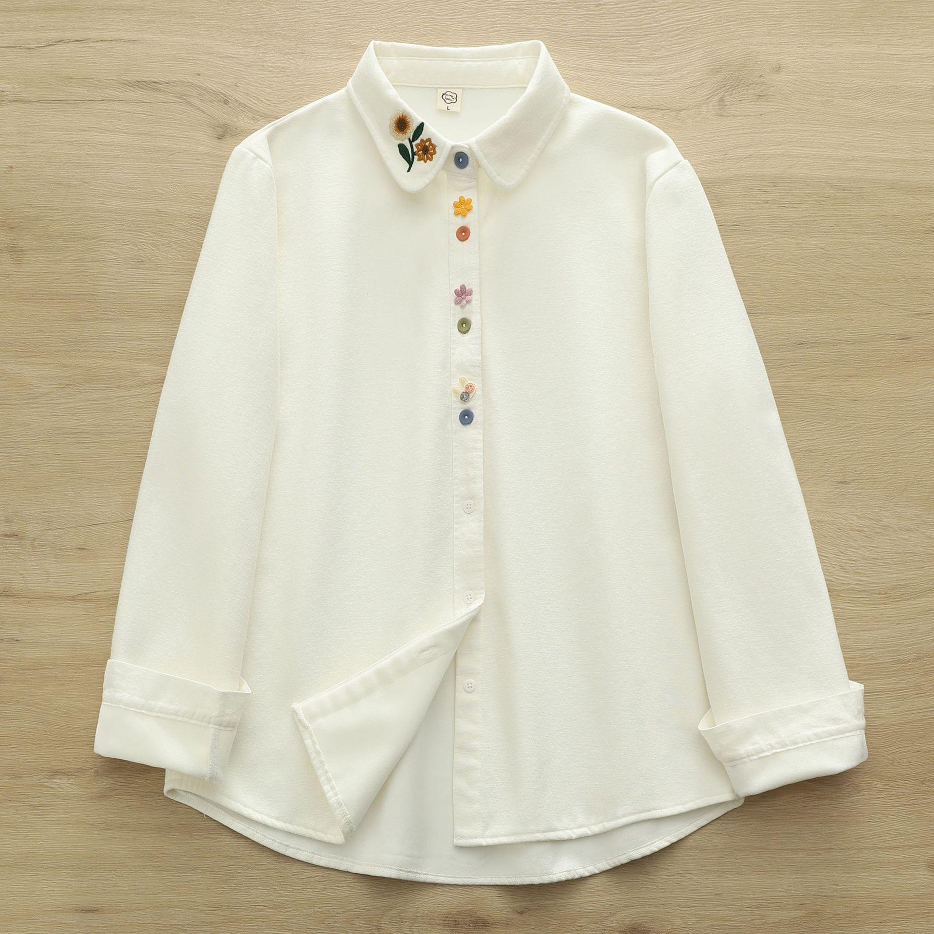 

2025 Autumn/Winter Women s Plus Velvet Thickened Loose Cotton Shirt - Warm Versatile Base Layer Medium белый