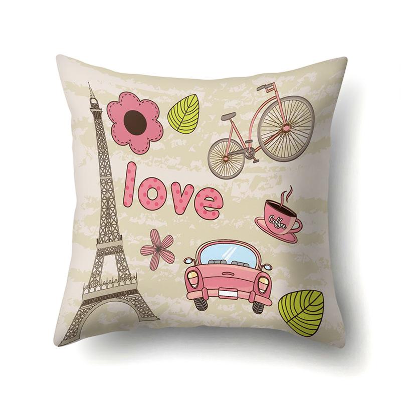 Polyester Pillow Cover Home Printed Pillow Cover Retro Tower European Building Cushion Cover Car Cushion Cover