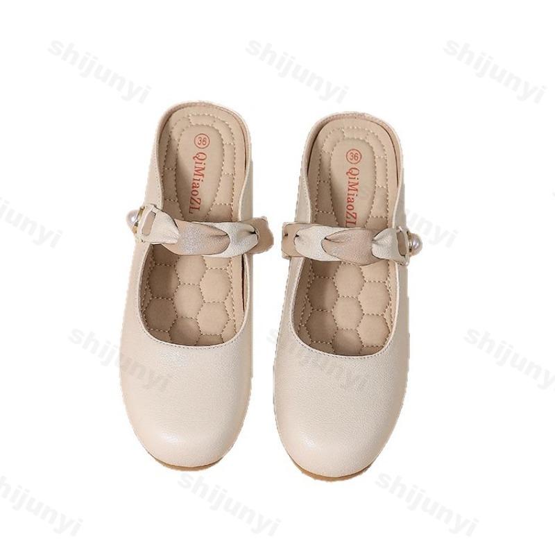 Fashion Fashion Concise Mary Jane Single Shoes Women's Summer 2025 New Slip On Comfortable Half Slippers Inner Height Increasing Sandals