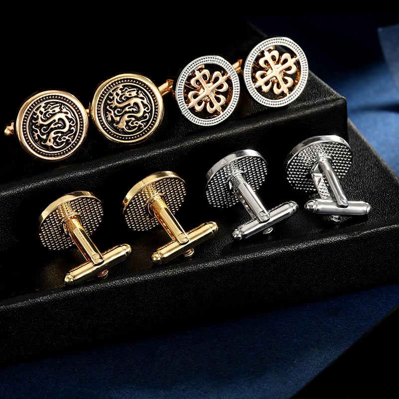 Cross-Border Round Dragon Cufflinks French Vintage Pattern Cuff Buckle Shirt Suit Sleeve Staple Decoration