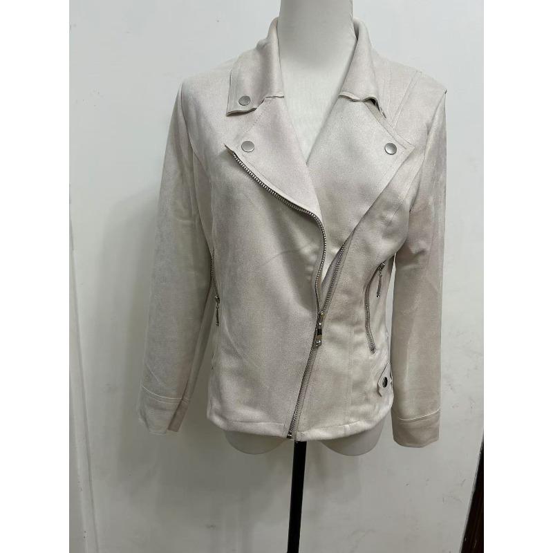 Women's Jacket Spring and Autumn New Slim Fit Lapel Zipper Ladies Coats Tops Fashion Long Sleeve Leather Fleece Warm Short Jackets for Women