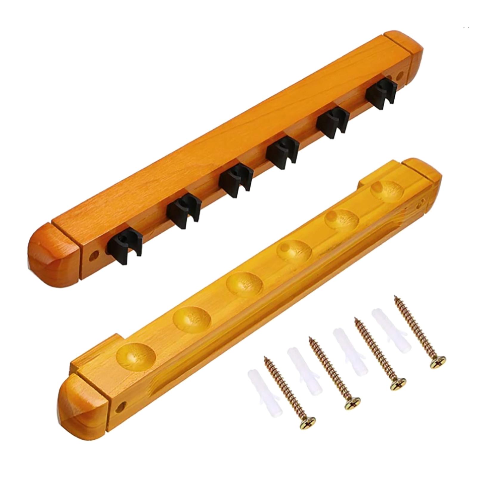Wall Mounted Hardwood Billiard, Pool Cue Rack, 6pcs Locating Clip Holder Cue Racks with Clip for Pool Cue and Billiard жёлтый