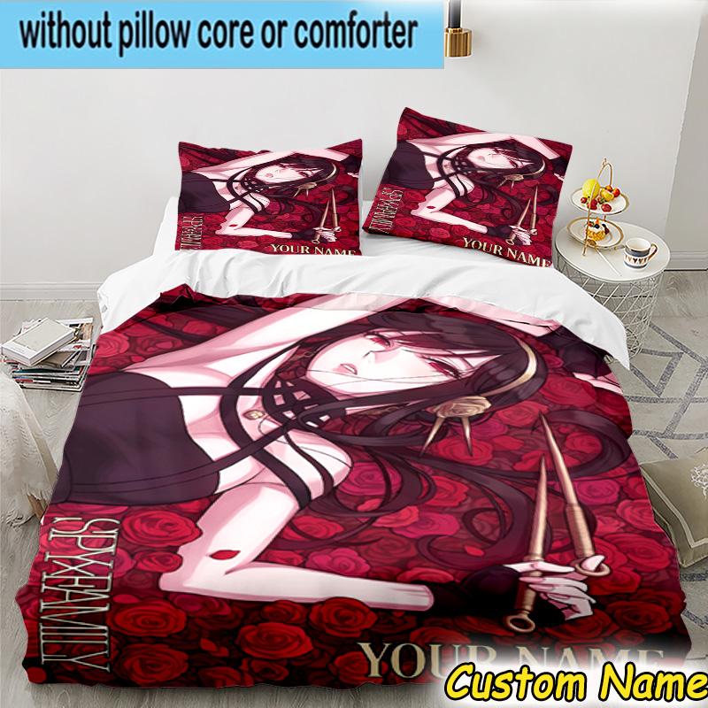 3pcs Custom Name Fantasy Adventure Anya Bedding Set Includes 1 Duvet Cover & 2 Pillowcases for All Seasons Dormitory Home Decor Christmas Gifts