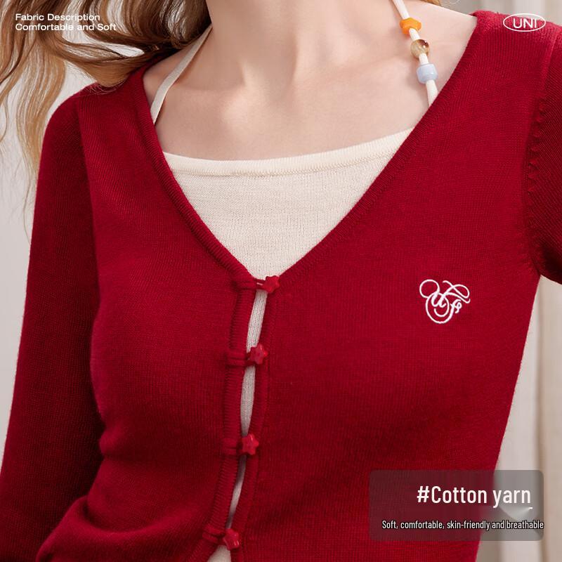 UNIFREE Women's Faux Two-Piece Embroidered Slim-Fit Knit Top