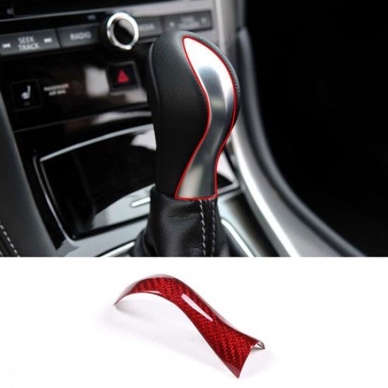 Red Real Carbon Fiber Gear Knob Cover Trim For Infiniti Q50 Q60 2014-2017