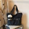 Double Pocket Design Denim Shoulder Bags for Women Large Capacity Ladies Students Tote Outing Travel Portable Female Handbags
