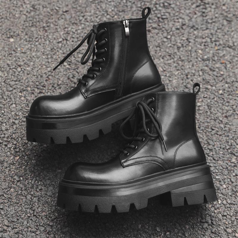 Men's Casual Stage Nightclub Platform Boots Black Genuine Leather Shoes Cowboy Autumn Winter Boot Handsome High Motorcycle Botas