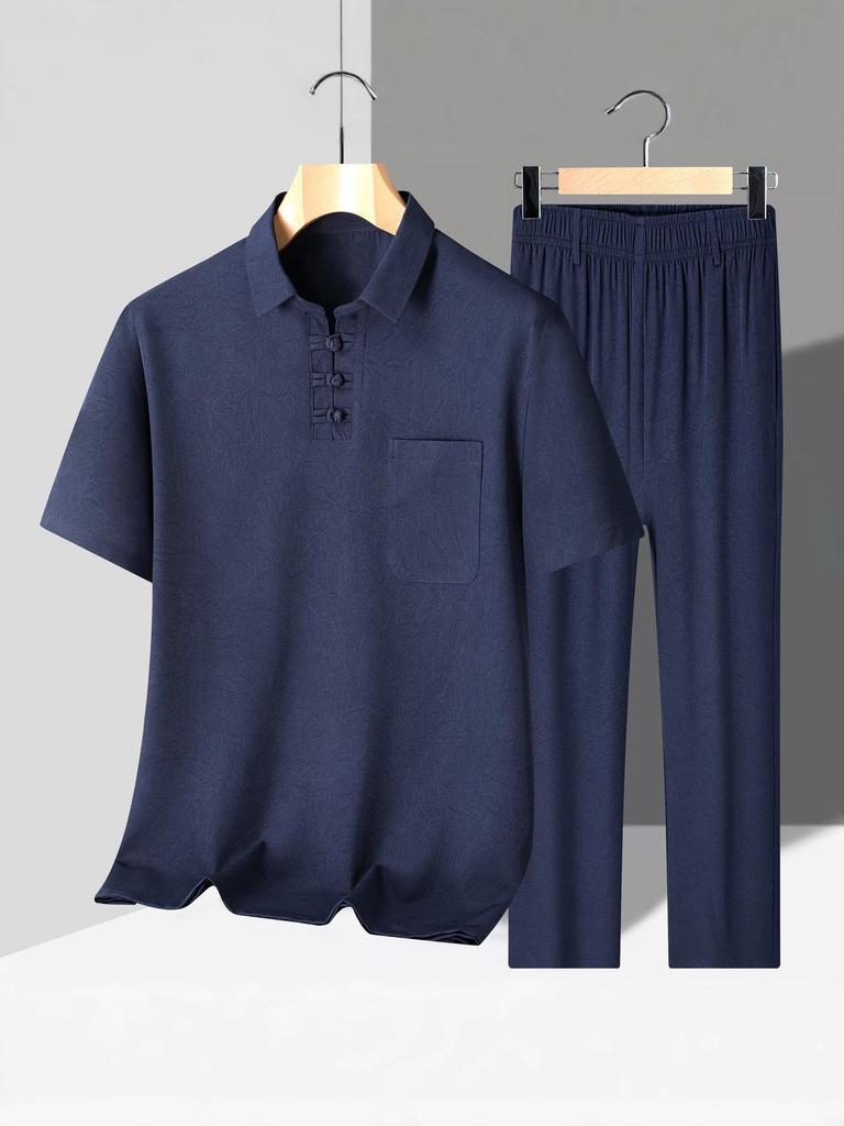 Summer Tang Suit: Lightweight Hanfu for Middle-Aged and Elderly Men - Ice Silk Short Sleeve Set