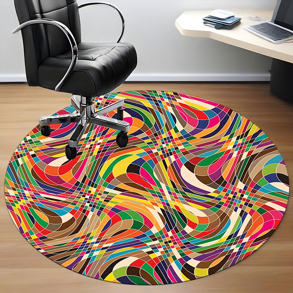 1pc Colorful AbstractChair Carpet for Office, Indoor Non-Slip Washable Polyester Fiber Carpet, Mat For Office, Machine Washable