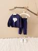 Children's Wear 2026 Spring/Autumn Heart Print Top & Bowknot Pants Girls' Set