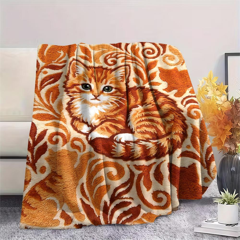 Felt Cat, Kitten, Puppy, Fox Print Flannel Blanket,High Quality Comfortable for All Seasons,Home Decor,Warmth and Comfort,Perfect for Christmas Gifts