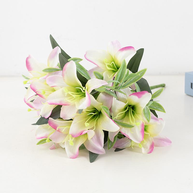 Green 3D Touch Faux Lily Bouquet - Multi-headed Flowers for Wedding and Home Decor.