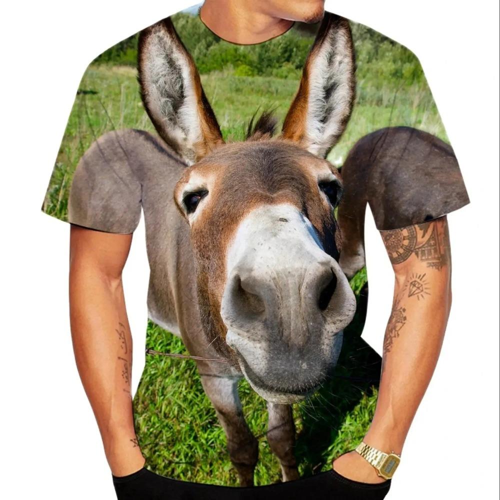 Summer 3D Fun New Animal Donkey Pattern Men's Printed T-shirt Fun Harajuku Round Neck Loose Short Sleeve Clothing Top
