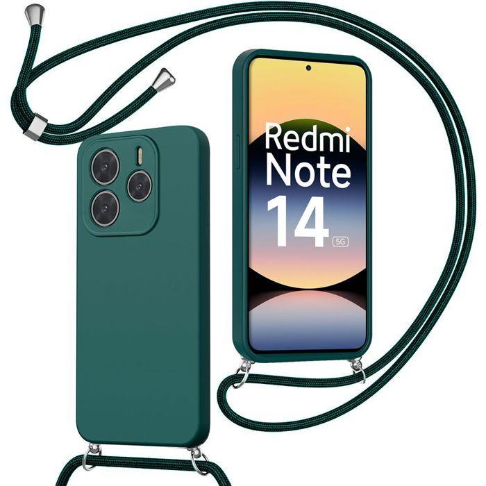 Custodia per Xiaomi Redmi Note 14 5G (non per 4G), Sottile Antigraffio Antiurto con Cordino Verde Notte