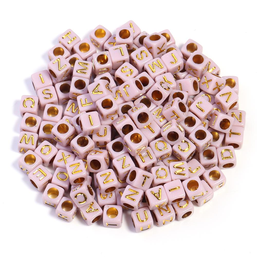 100pcs/lot 6mm Electroplated Acrylic Alphabet Beads Square Big Hole Loose Letter Beads For DIY Fashion Bracelet Necklace Jewelry