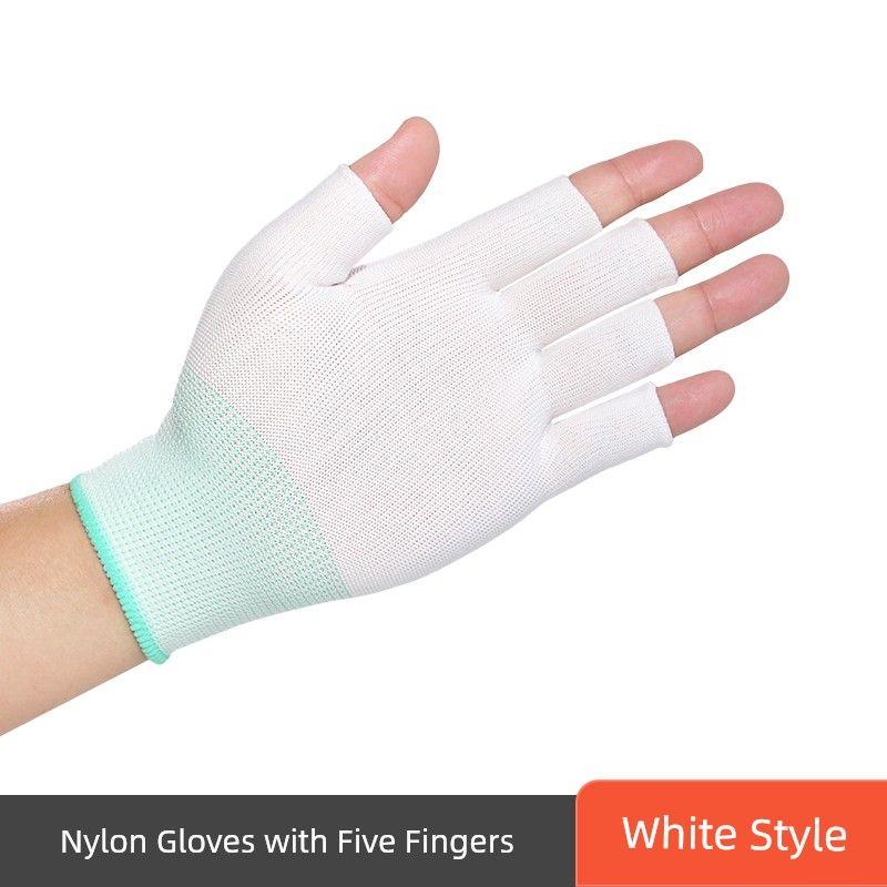 

Женские упаковочные работы Специальная износостойкая одежда для защиты труда Маленький размер Перчатки Экспресс-работа Сортировка и перемещение товаров Нейлоновые тонкие с двумя пальцами Nylon Thin Leakage Five Finger White/5 Pair S