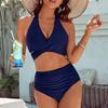2025 New European Beautiful Women's Belly Swimsuit Moderate High Waist Bikini Suit Cute Neck Swimsuit