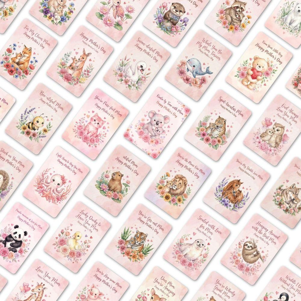 36Pcs/Set Floral Bouquet Mother's Day Cards Multicolor Cartoon Flower Holiday Cards Blessings Message Express Gratitude
