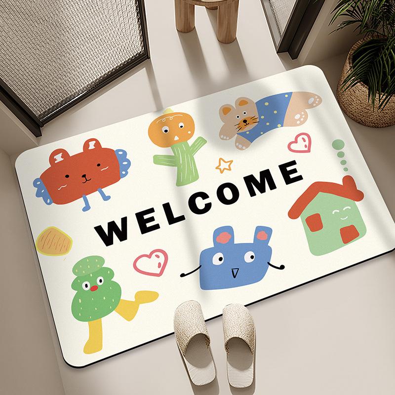Diatom Mud Floor Mat Bathroom Water Absorption Quick-drying Foot Pad Cartoon Black Cat Dirty-resistant Anti-slip Pad Household Bathroom Entrance Mat